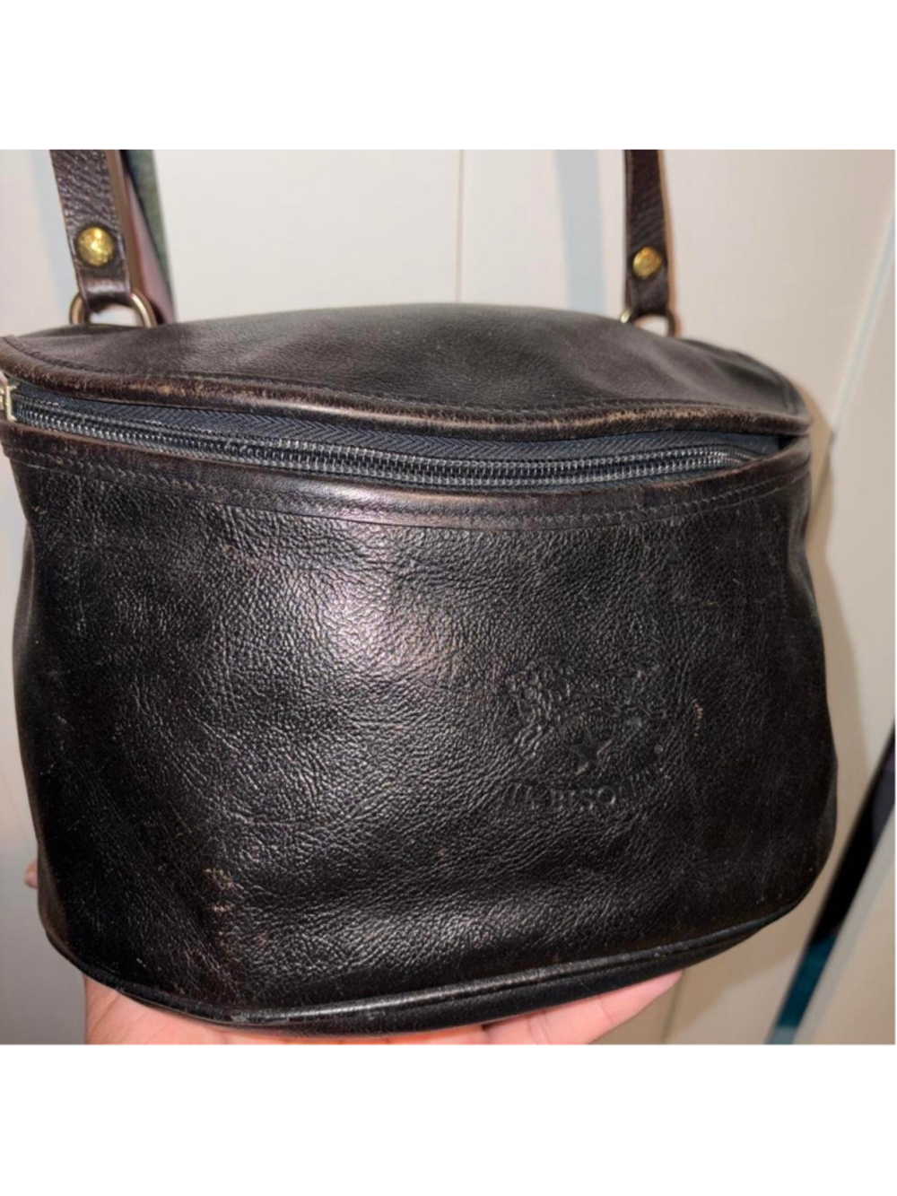 #Vintage #IlBisonte canteen style brown/Black leather crossbody bag